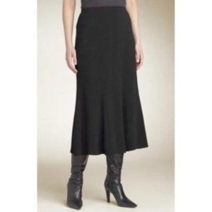Eileen Fisher Black Curved Godet Wool & Viscose Flared Midi Skirt